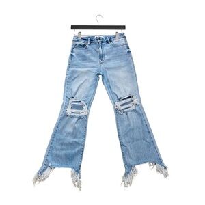 Hidden LA 27x26 High Rise Crop Flare Jeans Distressed Fray Hem Stretch EUC